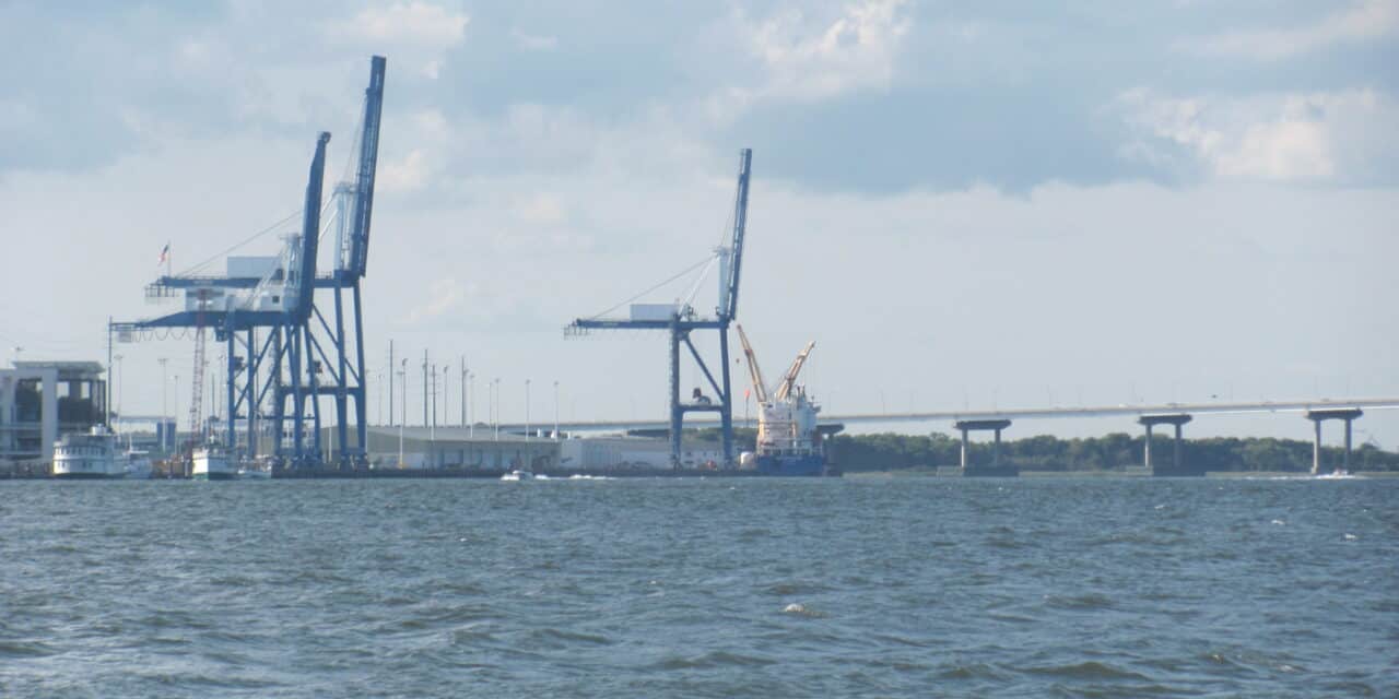 THE ARRIVAL OF THE FIRST SHIPPING CONTAINER AT THE NEW HUGH K. LEATHERMAN TERMINAL AT THE PORT OF CHARLESTON
